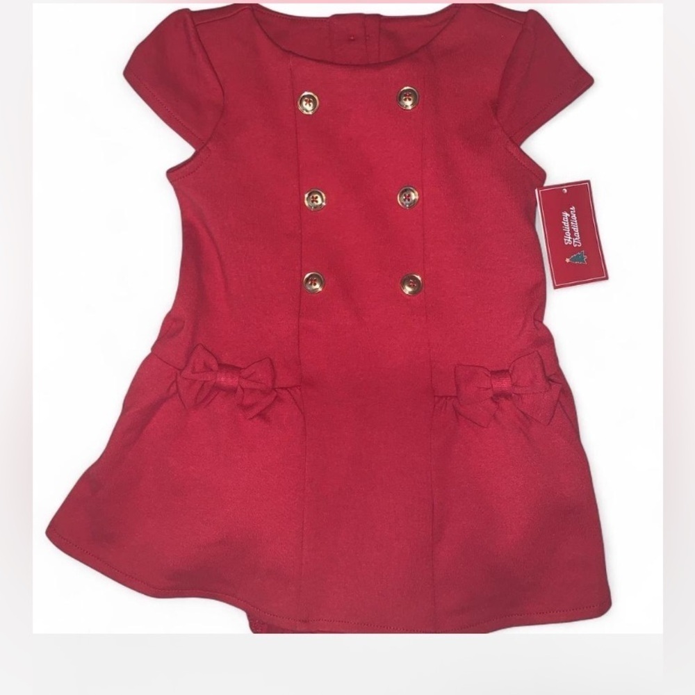 Gymboree Red Formal Kids Dress with Bow Accents double buttons 12-18 mo cap